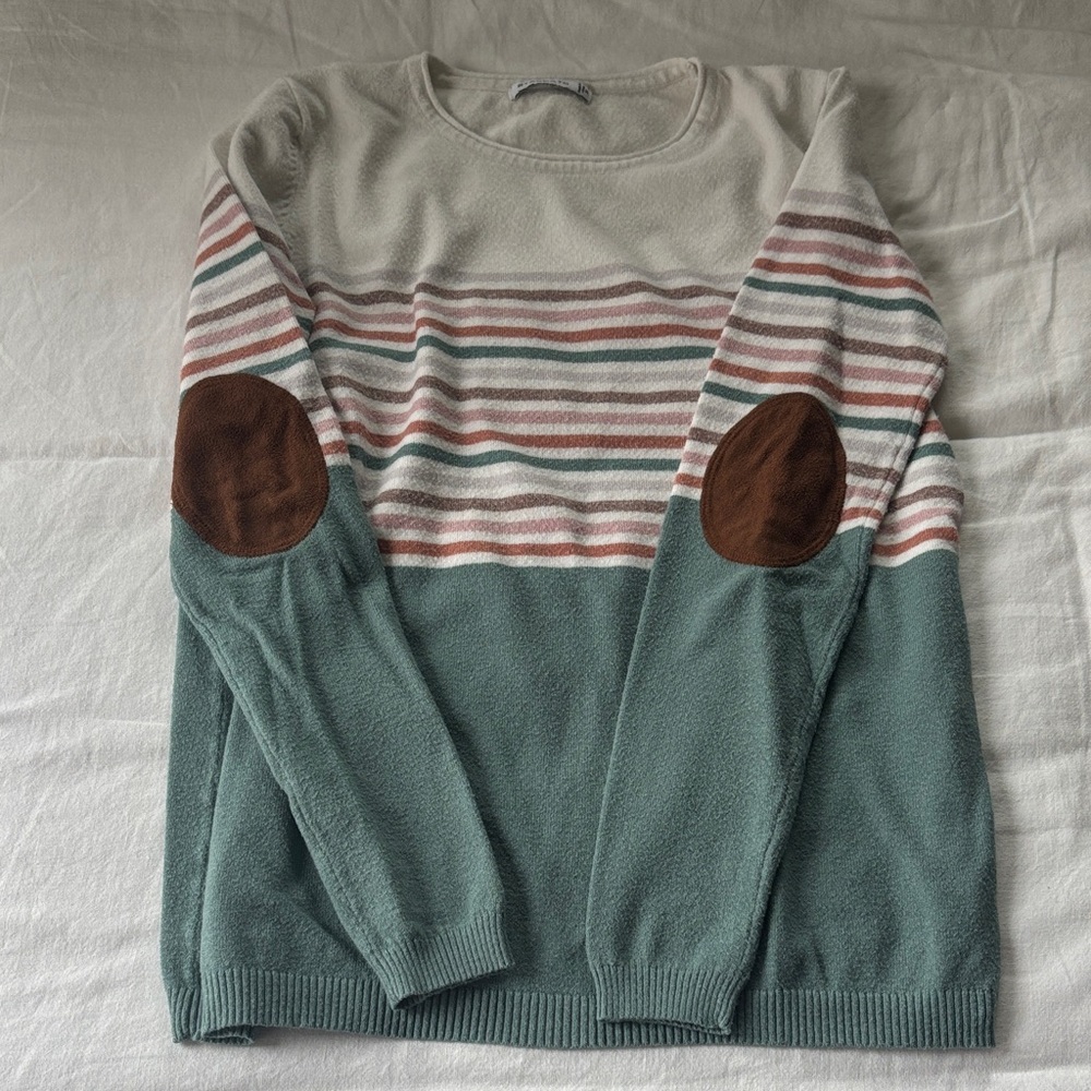 Striped Sweater with Elbow Patches